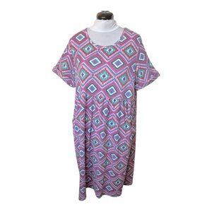 Blair Geometric Patterned Dress - Pink and Blue Sz XL Pockets Cotton poly blend